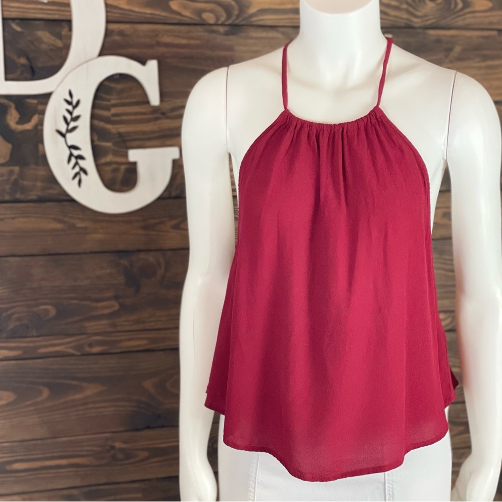 Forever 21 | High Neck Halter Cami Tank Top Open Back Crimson Red